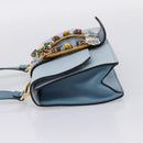 Miu Miu Madras Shoulder Bag Leather Light Blue Gold Tone Auth ka6472V-4