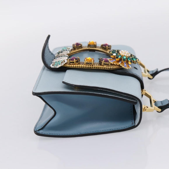 Miu Miu Madras Shoulder Bag Leather Light Blue Gold Tone Auth ka6472V