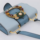 Miu Miu Madras Shoulder Bag Leather Light Blue Gold Tone Auth ka6472V-6