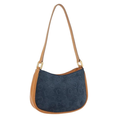 CELINE C Macadam Hand Bag Suede Blue Gold Tone Auth ka6473A