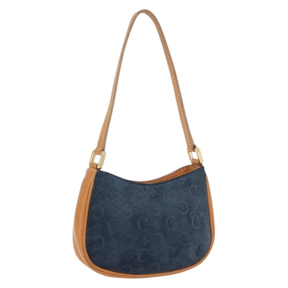 CELINE C Macadam Hand Bag Suede Blue Gold Tone Auth ka6473A