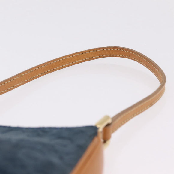 CELINE C Macadam Hand Bag Suede Blue Gold Tone Auth ka6473A