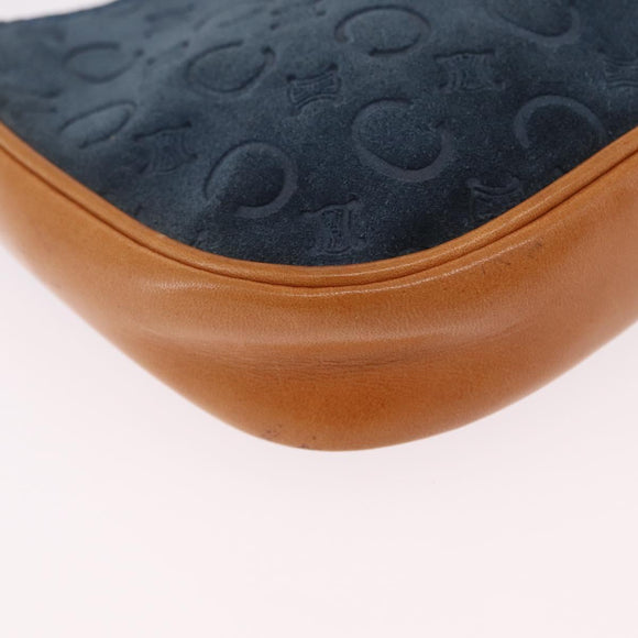 CELINE C Macadam Hand Bag Suede Blue Gold Tone Auth ka6473A