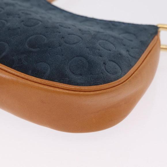 CELINE C Macadam Hand Bag Suede Blue Gold Tone Auth ka6473A
