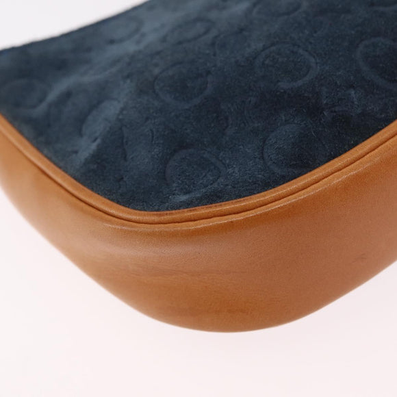 CELINE C Macadam Hand Bag Suede Blue Gold Tone Auth ka6473A