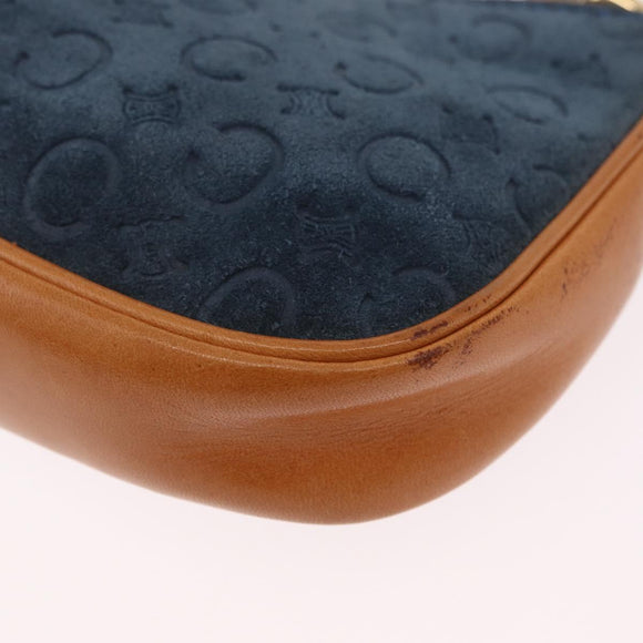 CELINE C Macadam Hand Bag Suede Blue Gold Tone Auth ka6473A