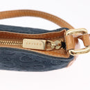 CELINE C Macadam Hand Bag Suede Blue Gold Tone Auth ka6473A-19