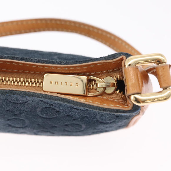 CELINE C Macadam Hand Bag Suede Blue Gold Tone Auth ka6473A