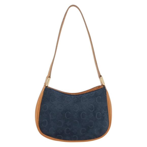 CELINE C Macadam Hand Bag Suede Blue Gold Tone Auth ka6473A