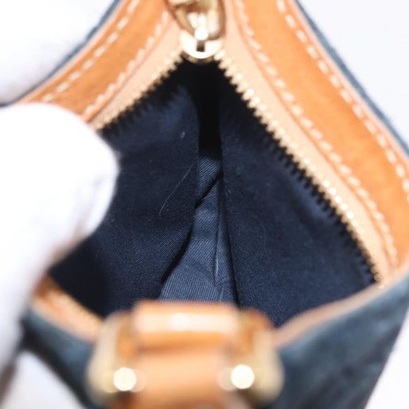 CELINE C Macadam Hand Bag Suede Blue Gold Tone Auth ka6473A