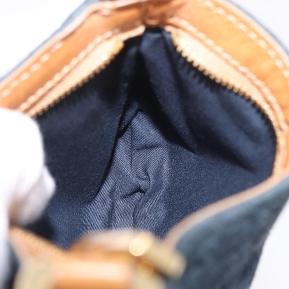 CELINE C Macadam Hand Bag Suede Blue Gold Tone Auth ka6473A