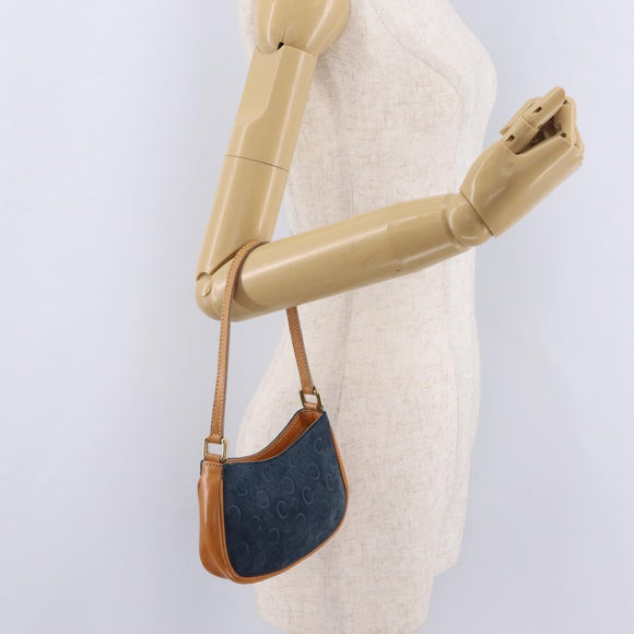 CELINE C Macadam Hand Bag Suede Blue Gold Tone Auth ka6473A