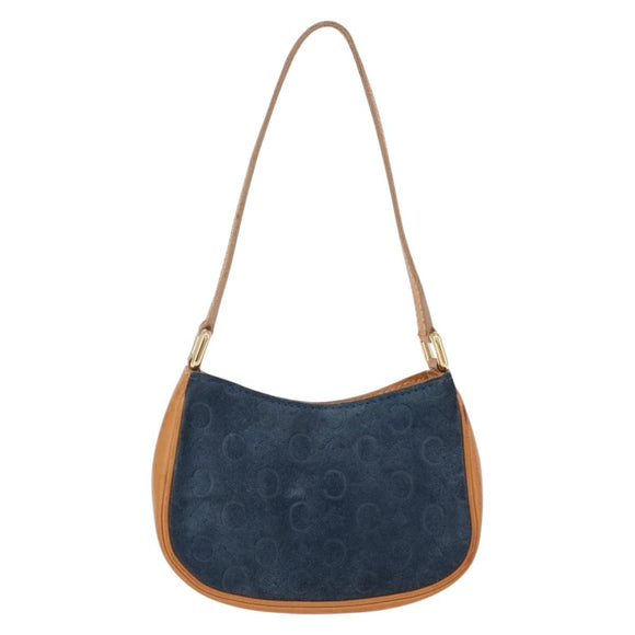 CELINE C Macadam Hand Bag Suede Blue Gold Tone Auth ka6473A