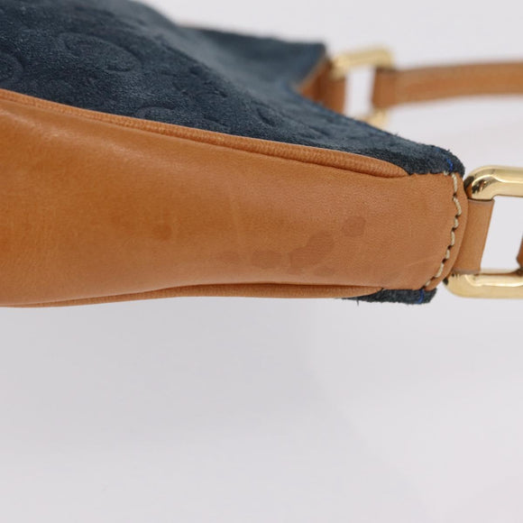 CELINE C Macadam Hand Bag Suede Blue Gold Tone Auth ka6473A