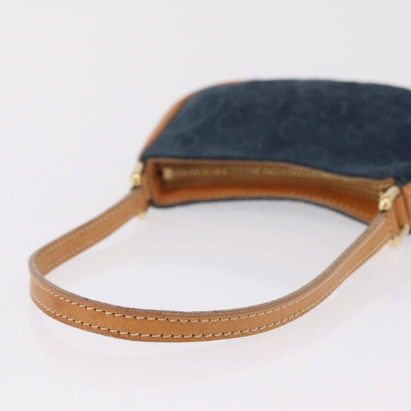 CELINE C Macadam Hand Bag Suede Blue Gold Tone Auth ka6473A
