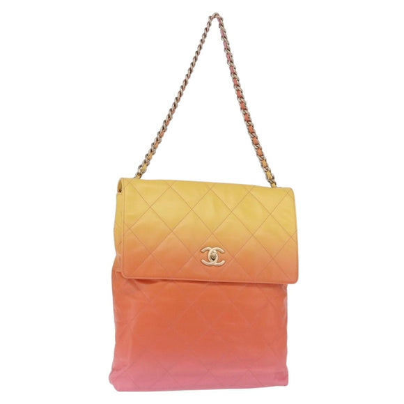 CHANEL Large Hobo Matelasse Chain Shoulder Bag Calf Skin Orange Auth ka6476SAM