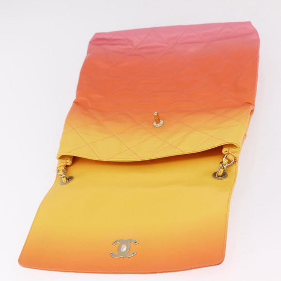 CHANEL Large Hobo Matelasse Chain Shoulder Bag Calf Skin Orange Auth ka6476SAM