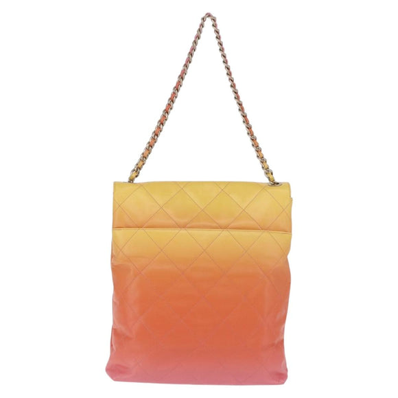 CHANEL Large Hobo Matelasse Chain Shoulder Bag Calf Skin Orange Auth ka6476SAM