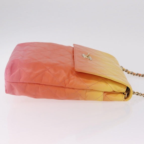 CHANEL Large Hobo Matelasse Chain Shoulder Bag Calf Skin Orange Auth ka6476SAM