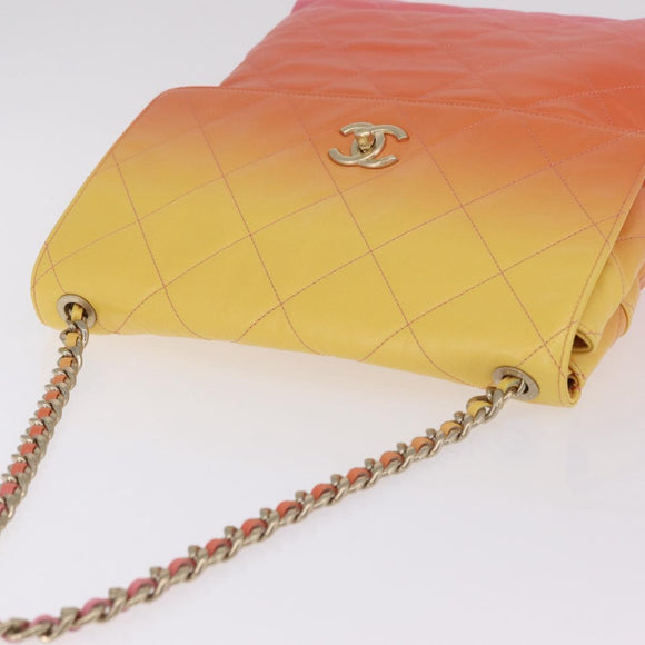 CHANEL Large Hobo Matelasse Chain Shoulder Bag Calf Skin Orange Auth ka6476SAM