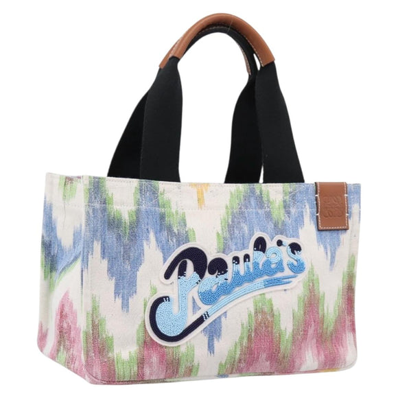 LOEWE Hand Bag Canvas White Multicolor Auth ka6479V