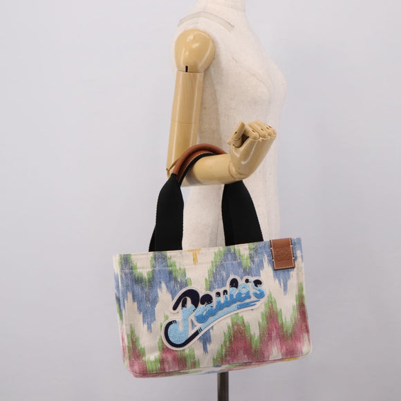 LOEWE Hand Bag Canvas White Multicolor Auth ka6479V