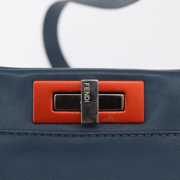 FENDI Peek A Boo Hand Bag Leather 2way Blue Silver 8BN290 Auth ka6482V