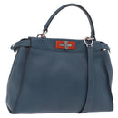 FENDI Peek A Boo Hand Bag Leather 2way Blue Silver 8BN290 Auth ka6482V-1