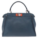 FENDI Peek A Boo Hand Bag Leather 2way Blue Silver 8BN290 Auth ka6482V-13