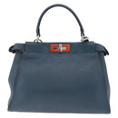 FENDI Peek A Boo Hand Bag Leather 2way Blue Silver 8BN290 Auth ka6482V-2
