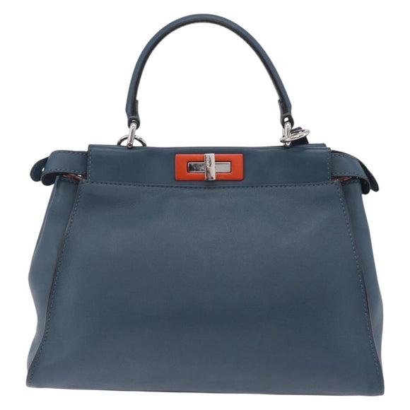 FENDI Peek A Boo Hand Bag Leather 2way Blue Silver 8BN290 Auth ka6482V