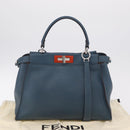 FENDI Peek A Boo Hand Bag Leather 2way Blue Silver 8BN290 Auth ka6482V-12