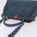 FENDI Peek A Boo Hand Bag Leather 2way Blue Silver 8BN290 Auth ka6482V-6