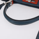 FENDI Peek A Boo Hand Bag Leather 2way Blue Silver 8BN290 Auth ka6482V-7
