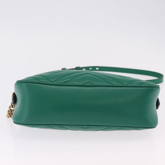 GUCCI GG Marmont Chain Shoulder Bag Leather Green Gold Tone 447632 Auth ka6487V