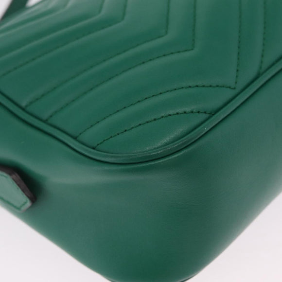 GUCCI GG Marmont Chain Shoulder Bag Leather Green Gold Tone 447632 Auth ka6487V