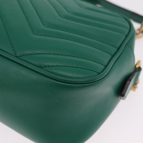 GUCCI GG Marmont Chain Shoulder Bag Leather Green Gold Tone 447632 Auth ka6487V