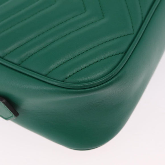 GUCCI GG Marmont Chain Shoulder Bag Leather Green Gold Tone 447632 Auth ka6487V