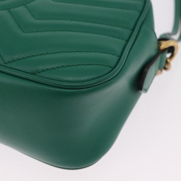GUCCI GG Marmont Chain Shoulder Bag Leather Green Gold Tone 447632 Auth ka6487V