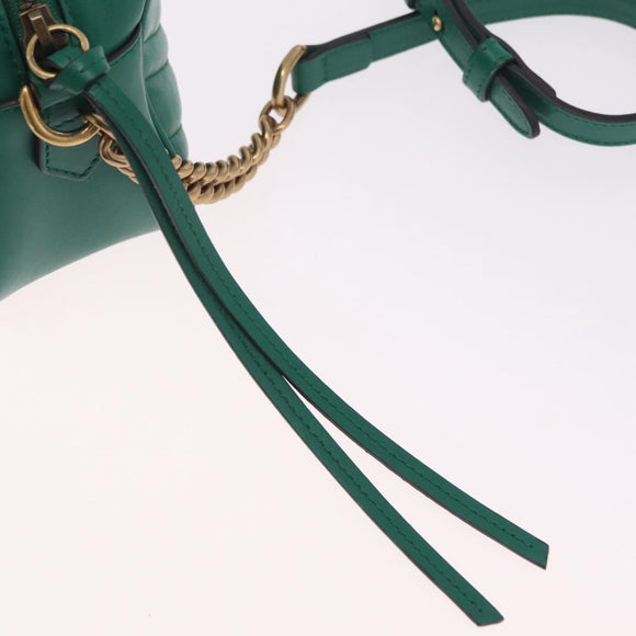 GUCCI GG Marmont Chain Shoulder Bag Leather Green Gold Tone 447632 Auth ka6487V