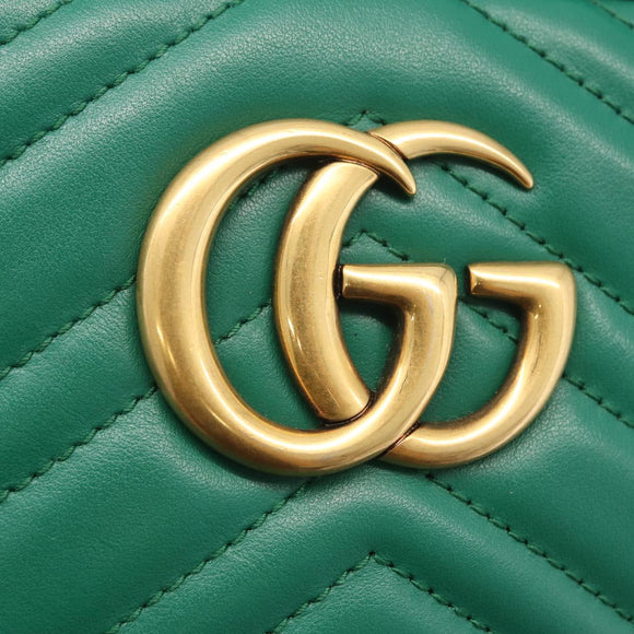 GUCCI GG Marmont Chain Shoulder Bag Leather Green Gold Tone 447632 Auth ka6487V