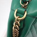 GUCCI GG Marmont Chain Shoulder Bag Leather Green Gold Tone 447632 Auth ka6487V-21