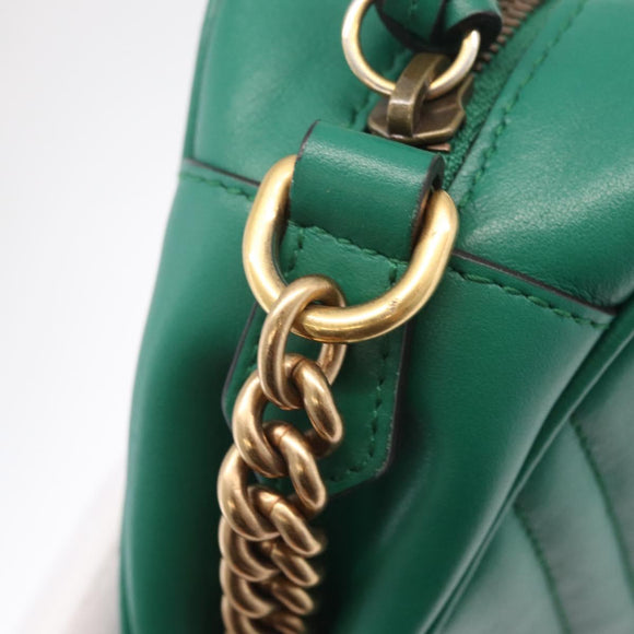 GUCCI GG Marmont Chain Shoulder Bag Leather Green Gold Tone 447632 Auth ka6487V