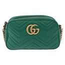 GUCCI GG Marmont Chain Shoulder Bag Leather Green Gold Tone 447632 Auth ka6487V-13