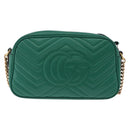 GUCCI GG Marmont Chain Shoulder Bag Leather Green Gold Tone 447632 Auth ka6487V-2