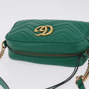 GUCCI GG Marmont Chain Shoulder Bag Leather Green Gold Tone 447632 Auth ka6487V-6