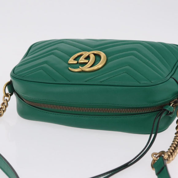 GUCCI GG Marmont Chain Shoulder Bag Leather Green Gold Tone 447632 Auth ka6487V