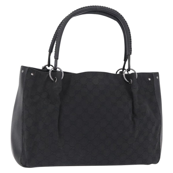 GUCCI GG Canvas Tote Bag Black Silver 115015 Auth ka6491