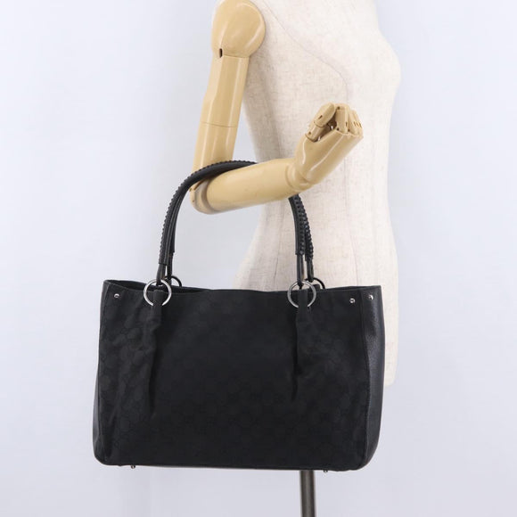 GUCCI GG Canvas Tote Bag Black Silver 115015 Auth ka6491