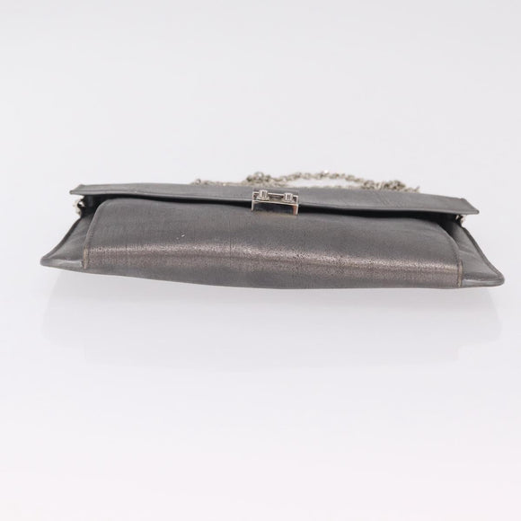 Christian Dior Chain Shoulder Bag Leather Silver Auth ka6506